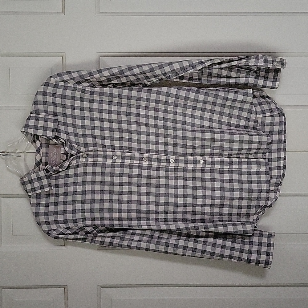 Banana Republic Soft Wash gray and off white check shirt sz SP